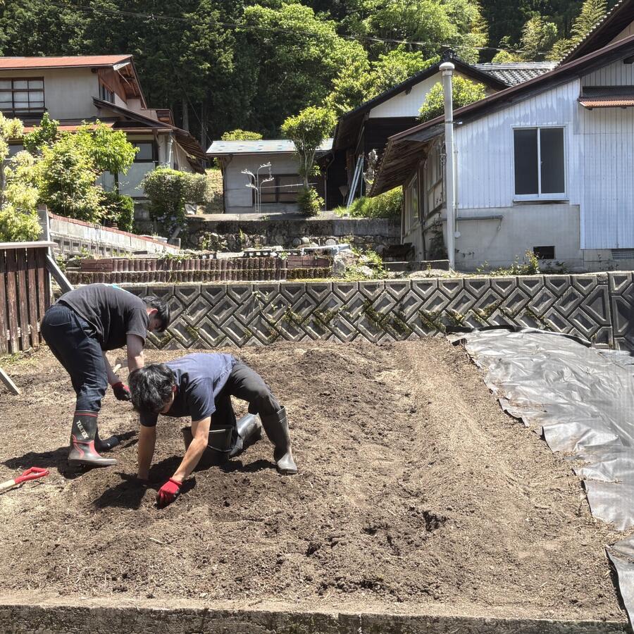 土地を開墾するメンバー